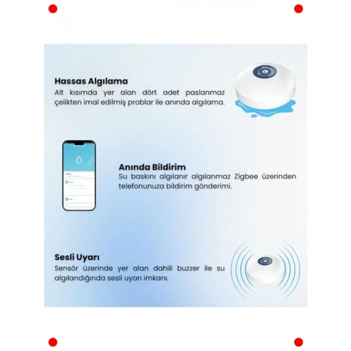 Akıllı Su Baskını Sensörü - Dahili Alarm ve Ağ Uyumlu