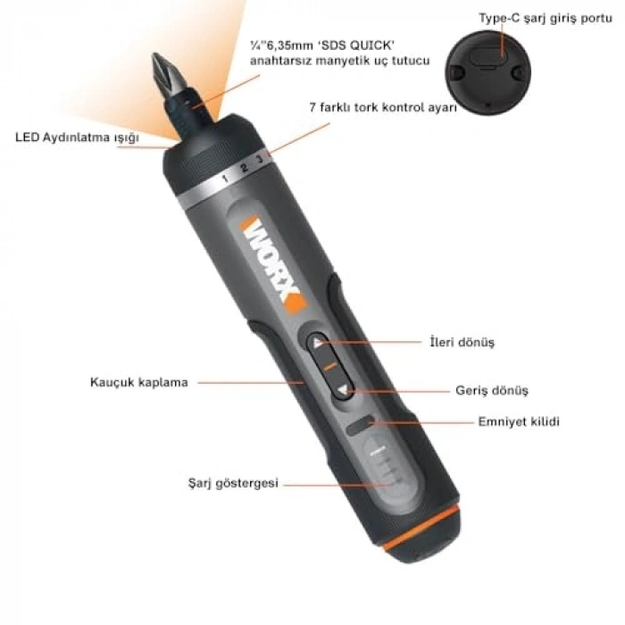 Akıllı Tork Ayarlı Şarjlı Tornavida, 30 Adet Bits Uç ile