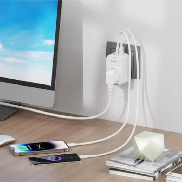 Akım Korumalı Duvar Prizi, 3680W Güç, 16A ve 2 USB Girişi
