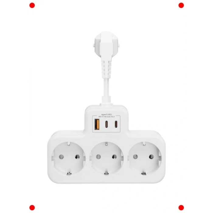 Akım Korumalı Duvar Tipi Çoklu Priz: USB/Type-C