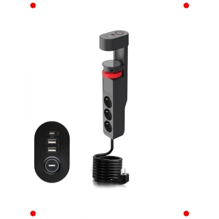 Akım Korumalı Masa Kenarı Priz (3 P+2U+1C)