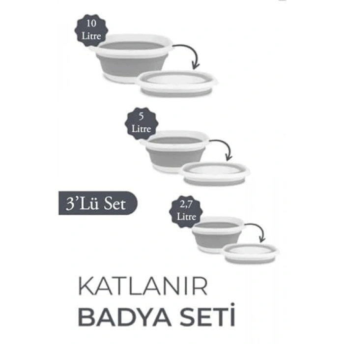 Akordiyon Katlanır Silikon Leğen, 10-5-2,7 Litre Kapasite