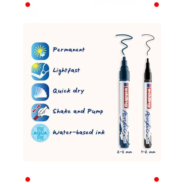 Akrilik Kalem Seti, 8 Adet, Su Geçirmez, Farklı Uçlar