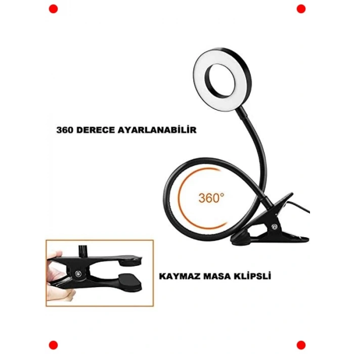 Akrobat Klipsli LED Masa Lambası - Göz Koruyucu, USB