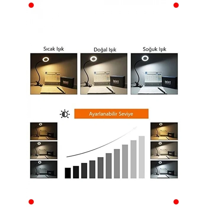 Akrobat Klipsli Masa Lambası LED Göz Koruyucu 3 Mod