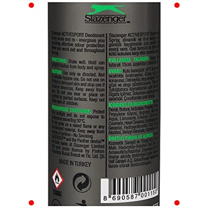 Aktif Spor Yeşil Erkek Deodorant Sprey 150 ml