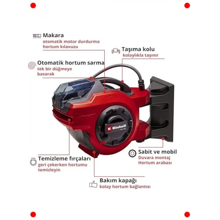 Akülü Otomatik Hortum Makarası - 180° Dönebilen
