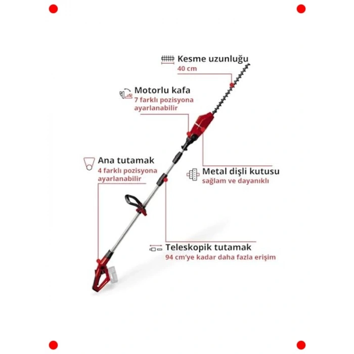 Akülü Teleskopik Çit Budama Makinesi (18V, 45cm)