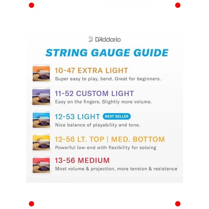 Akustik Gitar Teli Seti - Hafif (.012-.053) - 5 Paket