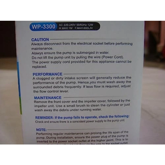 Akvaryum Kafa Motoru WP-3300, Yüksek Performans