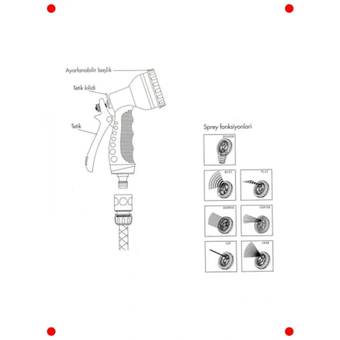 Alüminyum 7 Fonksiyonlu Sulama Fıskiye Tabancası