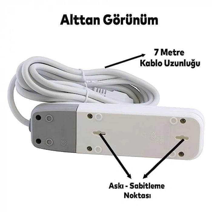 Anahtarlı 3lü Grup Priz, 7 Metre Uzatma Kablosu ile