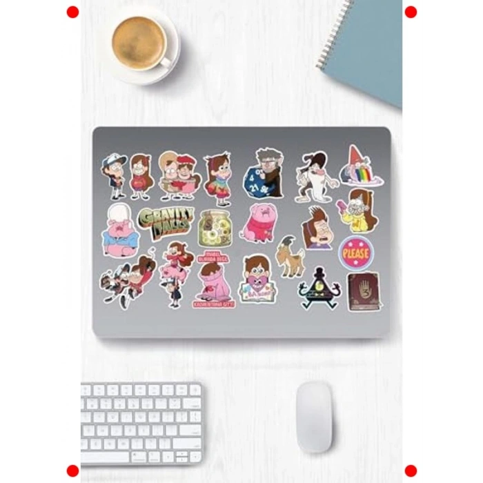 Animasyon Temalı Sticker Seti: Laptop, Telefon, Defter