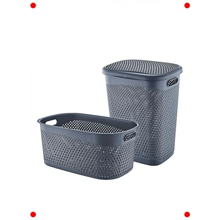Antrasit Kirli Çamaşır Sepeti ve Selesi Seti