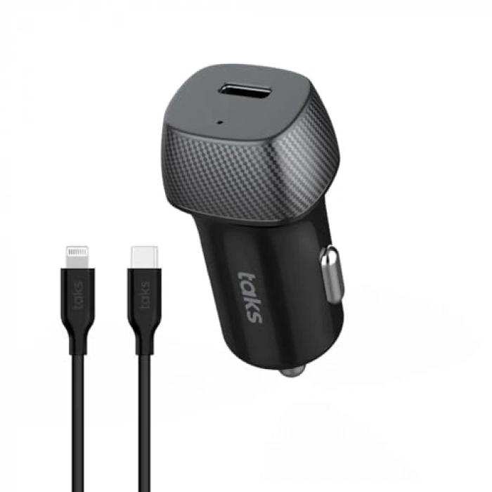 Araç Hızlı Şarj Aleti, 30W PD USB-C ve USB-C-Lightning Kablo