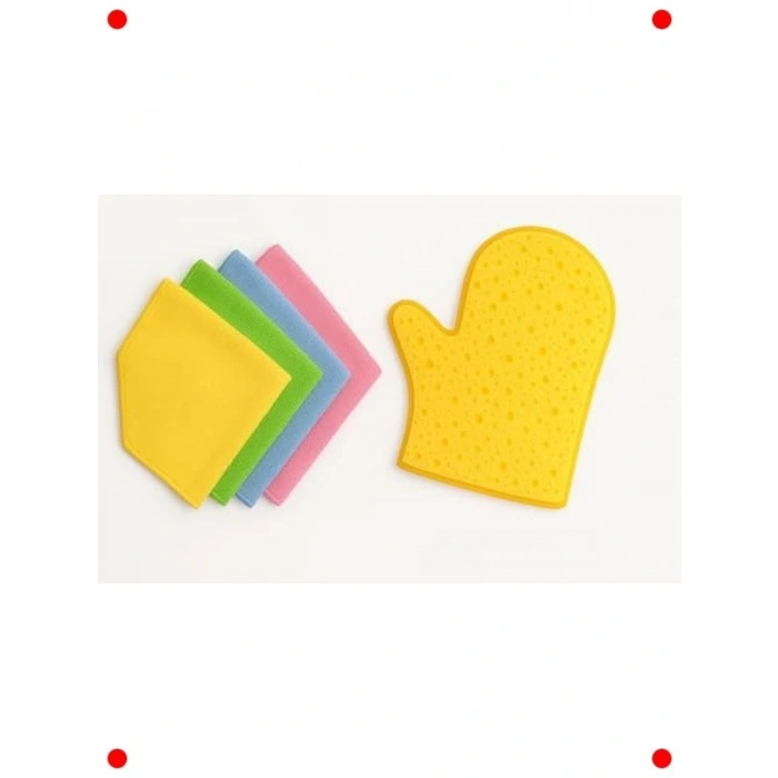 Araç Temizlik Seti: 4  Bez + Eldiven Sünger