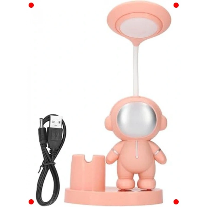 Astronot  Masa Lambası - Şarjlı, Kalemlikli, Pembe
