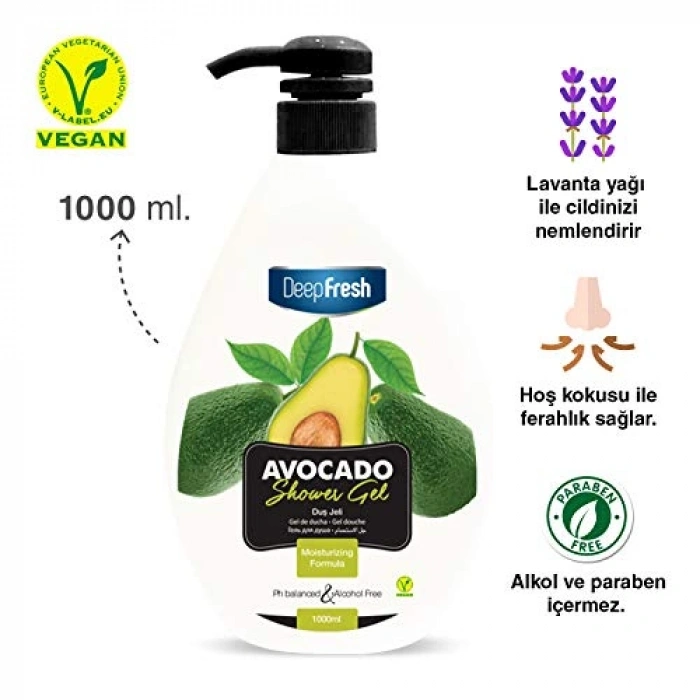 Avokado Özlü Duş Jeli, 1 Litre Boyutuyla Uzun Süreli Kullanım