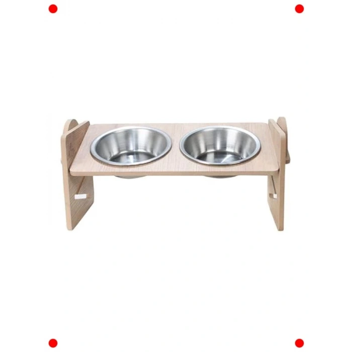 Ayarlanabilir Ahşap Çift Mama Kabı Kedi ve Köpekler İçin