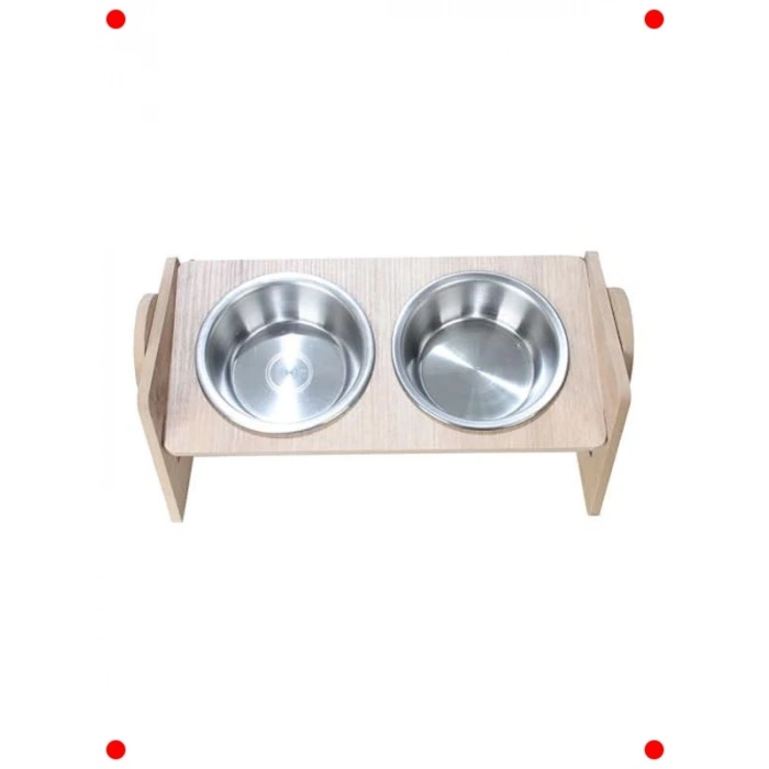 Ayarlanabilir Ahşap Çift Mama Kabı Kedi ve Köpekler İçin