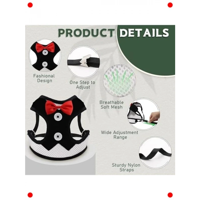 Ayarlanabilir Fiyonklu Köpek Yelek Koşum ve Tasma Seti