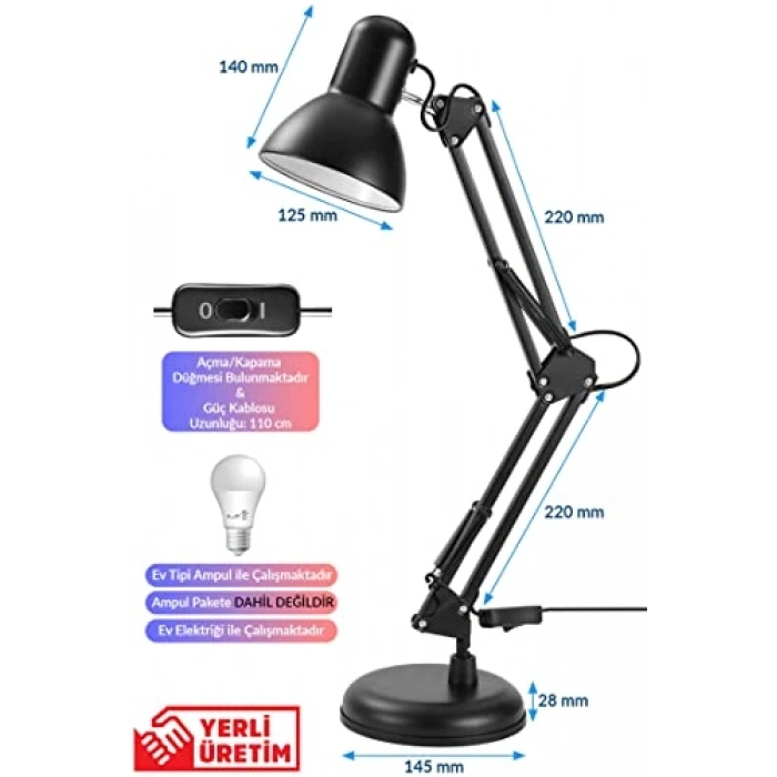 Ayarlanabilir Metal Masa Lambası, 360° Hareketli ile Kullanışlı