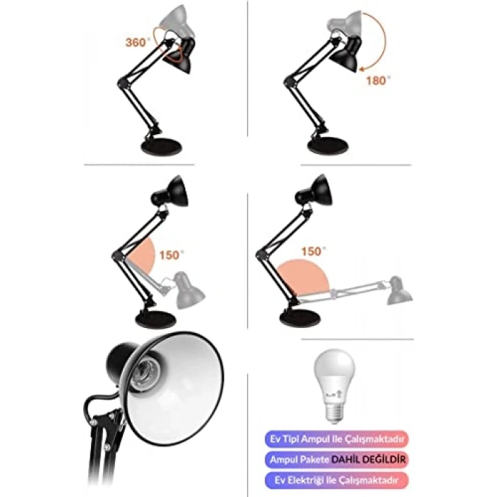 Ayarlanabilir Metal Masa Lambası, 360° Hareketli ile Kullanışlı
