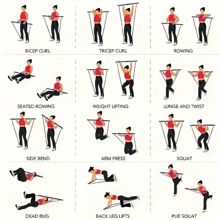 Ayarlanabilir Pilates Bar, 4 Lastik ile Egzersiz İmkanı