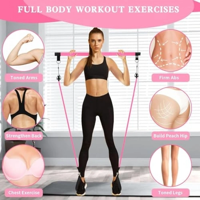 Ayarlanabilir Pilates Bar, 4 Lastik ile Egzersiz İmkanı