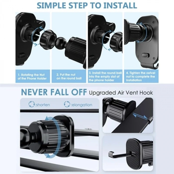 Ayarlı Araba Telefon Tutacağı, V Tipi Tasarım