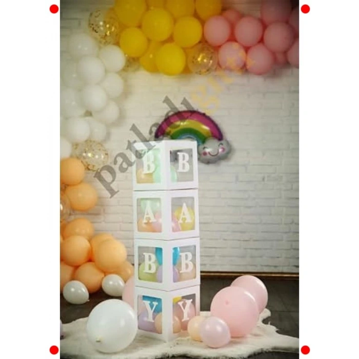 Baby Yazılı Şeffaf Kutu ve Balon Seti (33 Parça)