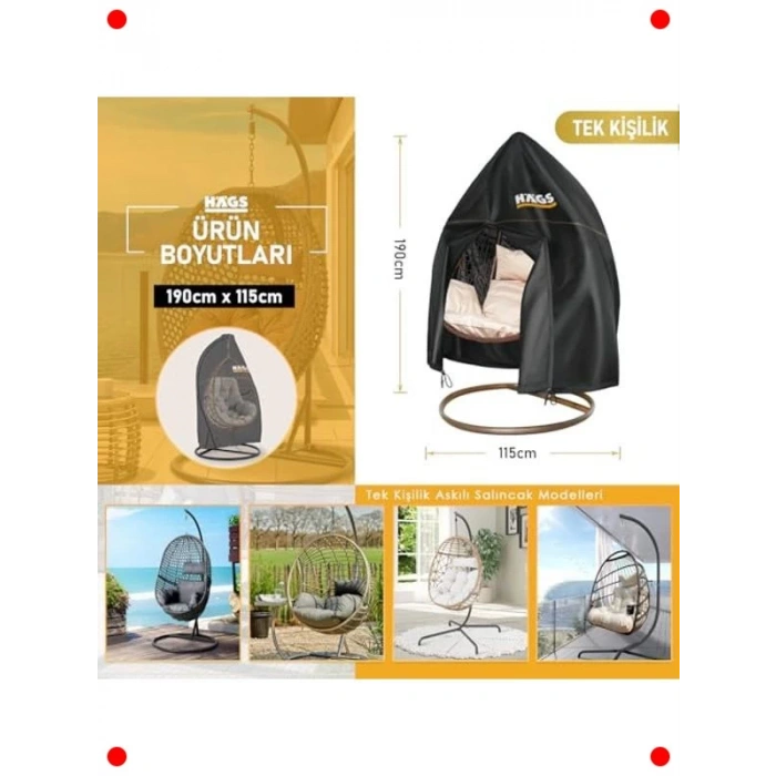 Bahçe Salıncağı Koruma Örtüsü, Su Geçirmez (190x115cm)