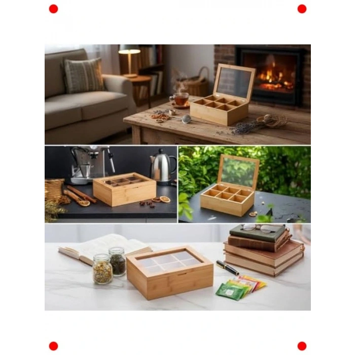 Bambu 6 Bölmeli Çay Kutusu - Mıknatıslı Kapak