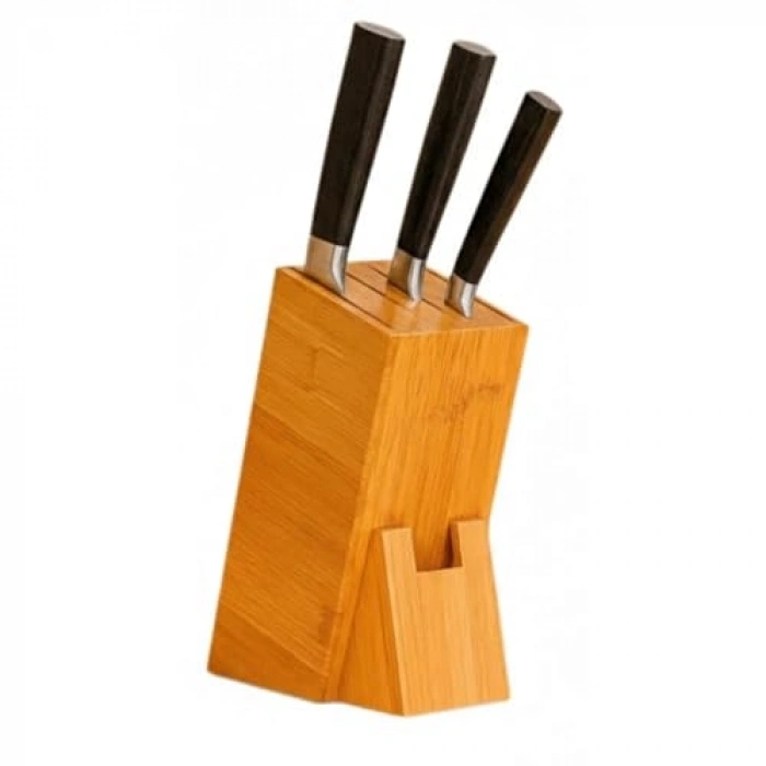 Bambu Ahşap Bıçak Standı, 220 mm Eğik Tasarım