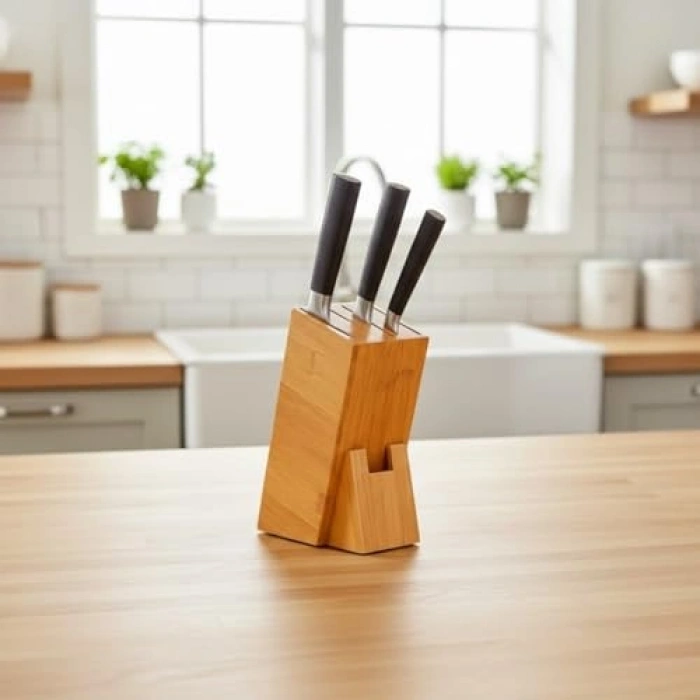 Bambu Ahşap Bıçak Standı, 220 mm Eğik Tasarım