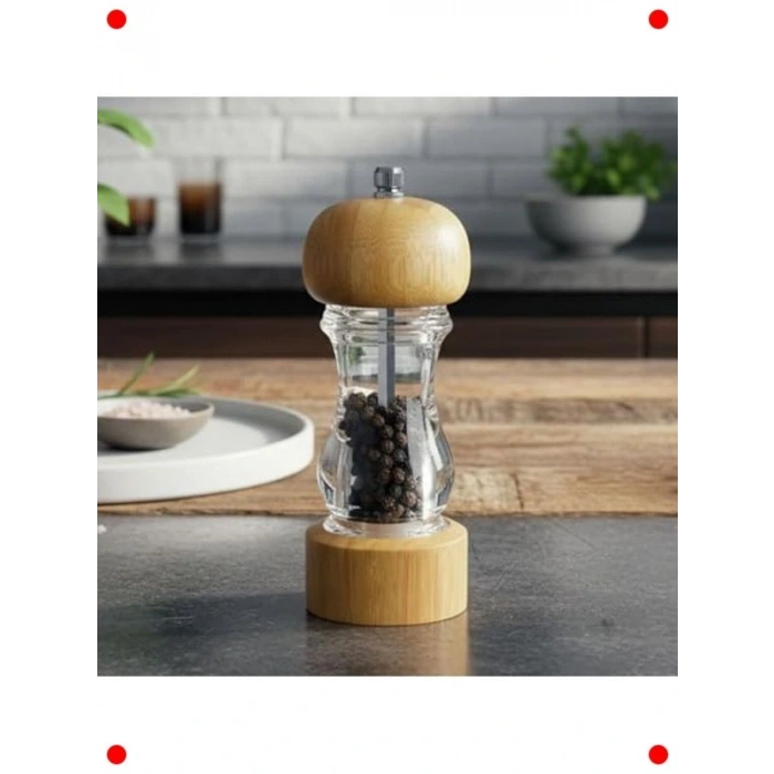 Bambu Akrilik Manuel Ayarlanabilir Baharat Öğütücü 17cm