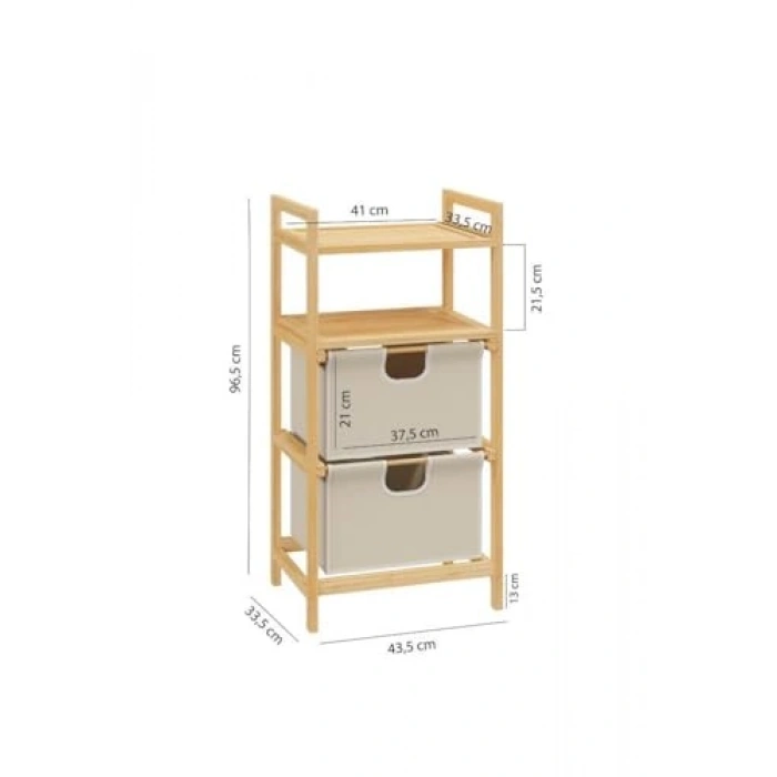Bambu İki Raflı Çekmeceli Banyo Düzenleyici Dolap Komodin