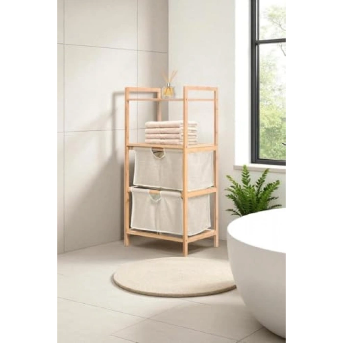 Bambu İki Raflı Çekmeceli Banyo Düzenleyici Dolap Komodin