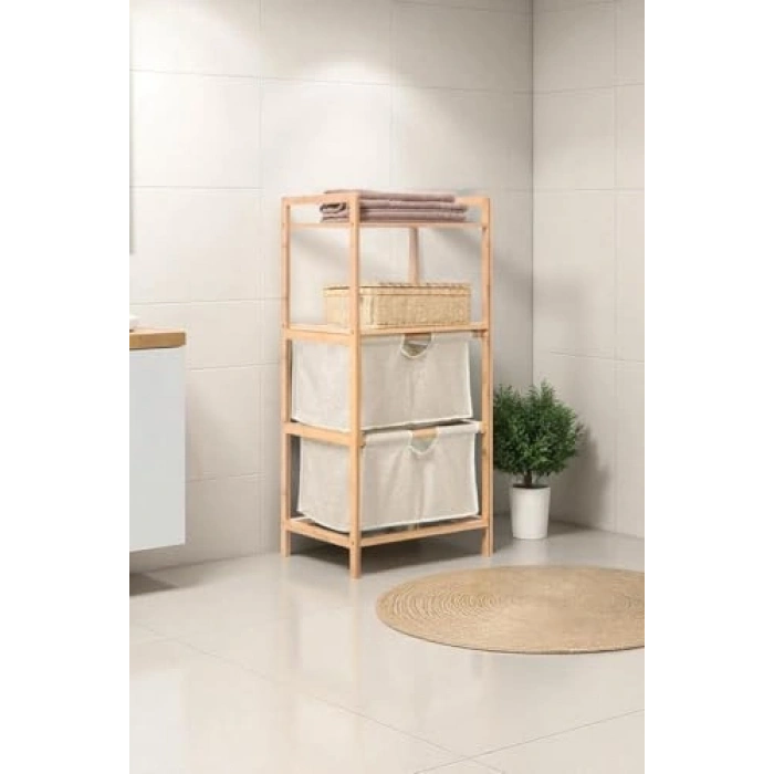 Bambu İki Raflı Çekmeceli Banyo Düzenleyici Dolap Komodin