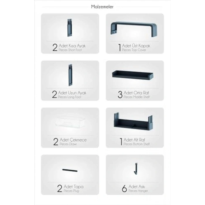 Banyo ve Mutfak İçin 3 Katlı Yapışkanlı Duvar Rafı, 2 Çekmeceli