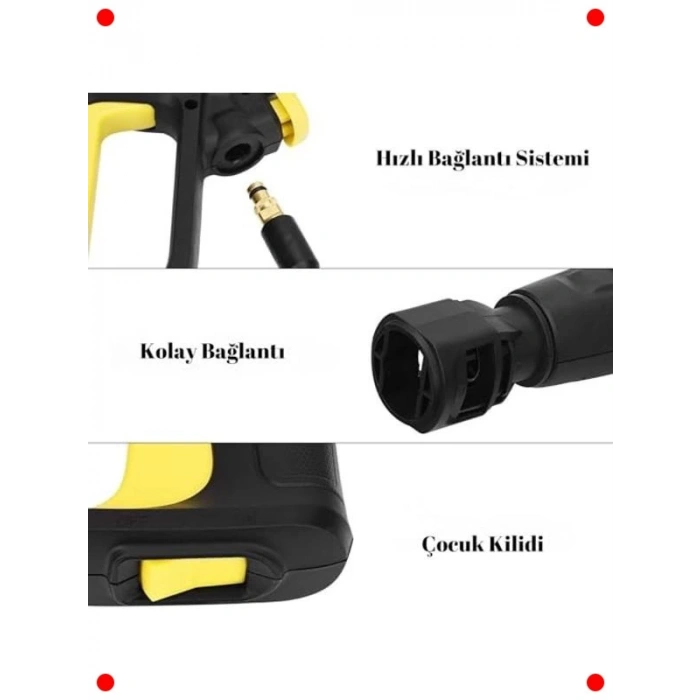 Basınçlı Yıkama Makinesi Tetikli Tabanca ve Nozul Seti