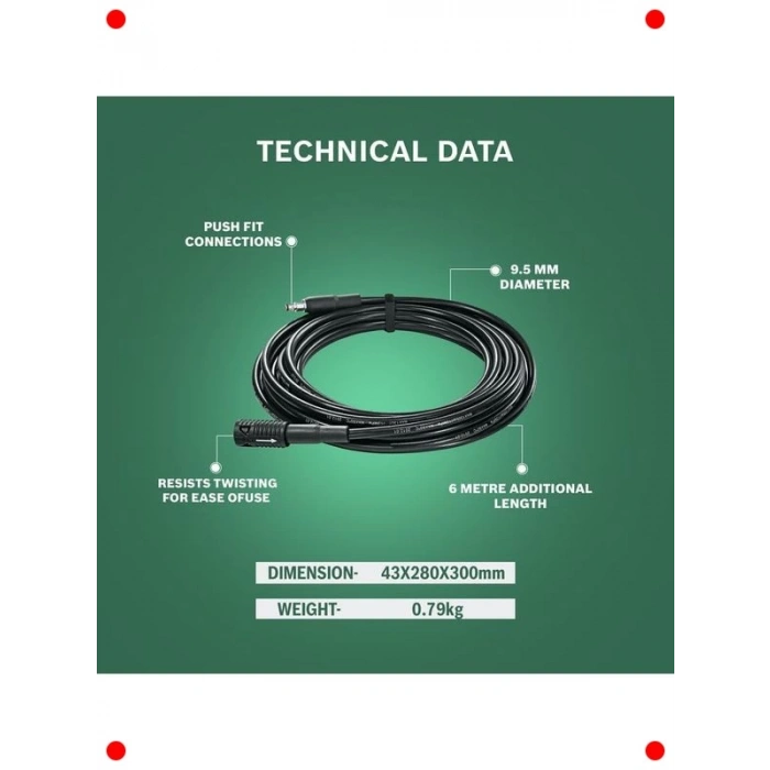 Basınçlı Yıkama Uzatma Hortumu 6 Metre (135 Bar)