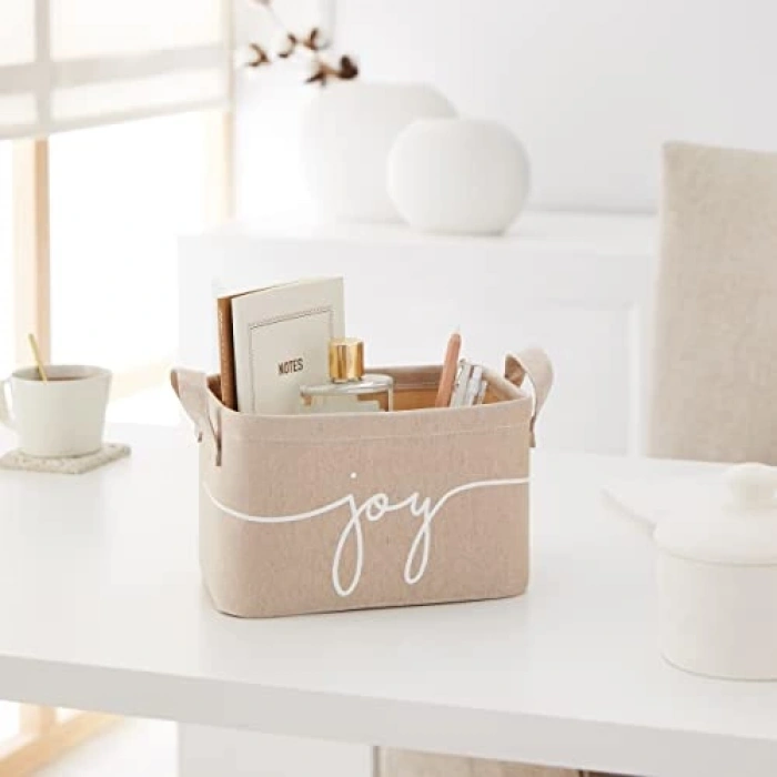 Bej Baskılı Dikdörtgen Sepet, 24x17x14 cm