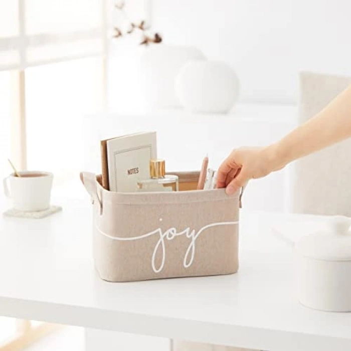 Bej Baskılı Dikdörtgen Sepet, 24x17x14 cm