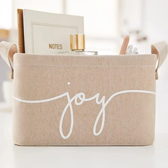 Bej Baskılı Dikdörtgen Sepet, 24x17x14 cm