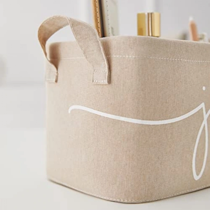 Bej Baskılı Dikdörtgen Sepet, 24x17x14 cm