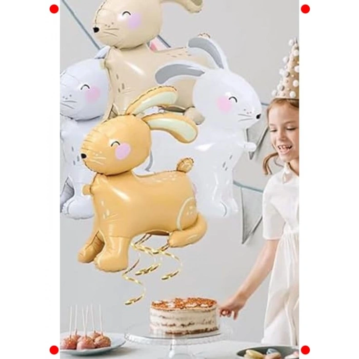 Bej Büyük Boy 3D Tavşan Folyo Balon