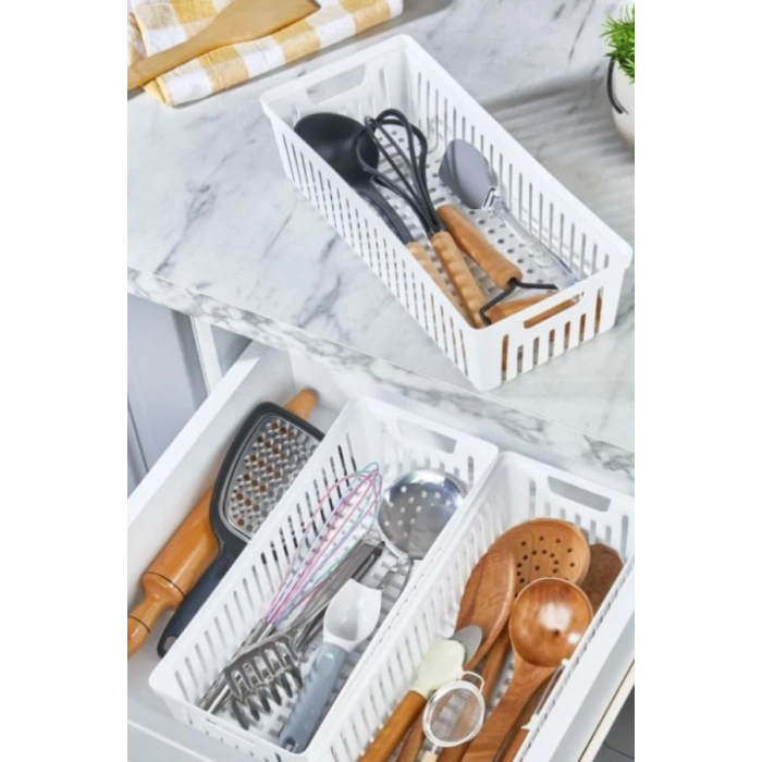 Beyaz 3lü Modüler Mutfak Çekmece Düzenleyici Seti