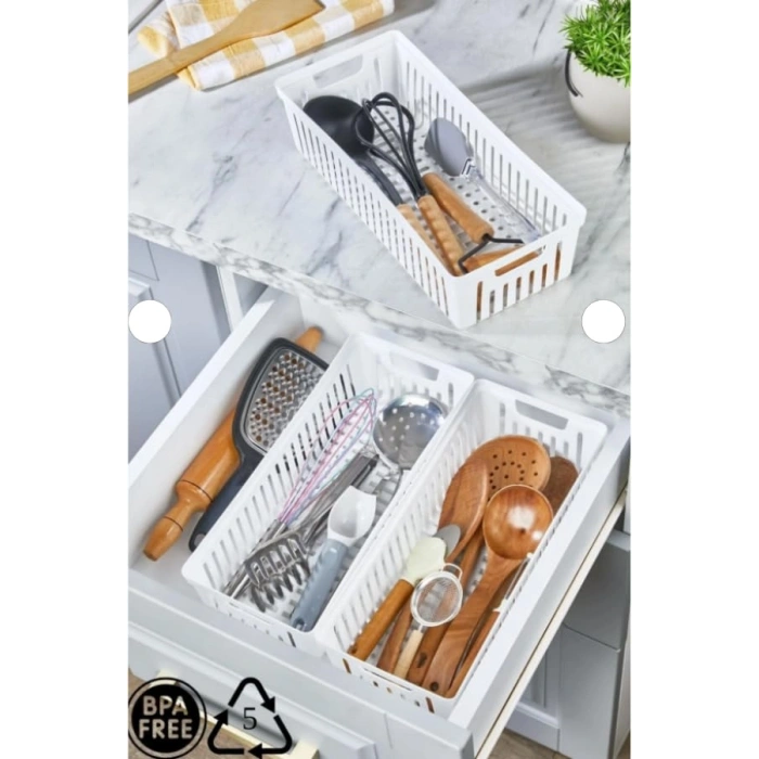 Beyaz 3lü Modüler Mutfak Çekmece Düzenleyici Seti