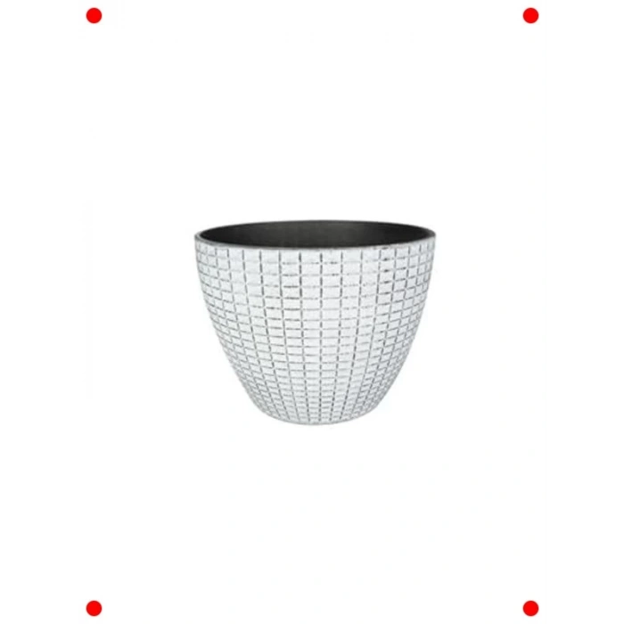 Beyaz Desenli Yuvarlak Plastik Saksı (Çap 22cm Yük. 17cm)